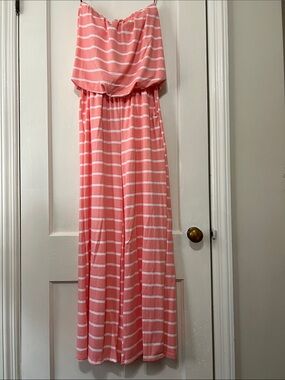 5th & Love coral and White Striped Strapless One-Piece romper
